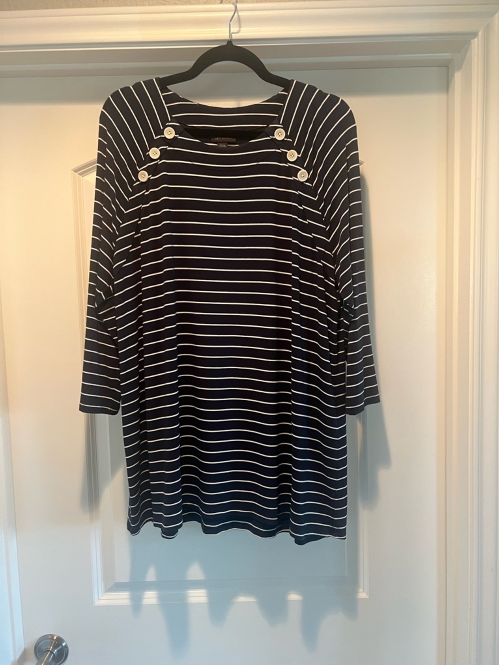 J.Jill Navy and White Striped Button-Detail Tunic XL